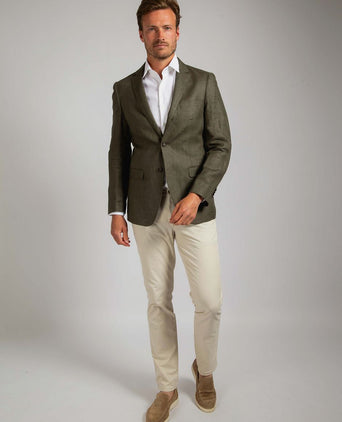 Suitable blazer linnen panama olijfgroen | Slim-fit