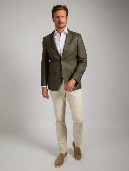 Suitable blazer linnen panama olijfgroen | Slim-fit