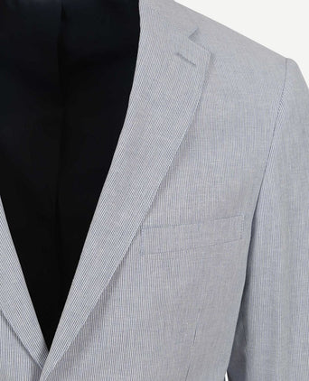 Suitable blazer linnen streep lichtblauw | Slim-fit