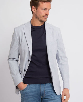 Suitable blazer linnen streep lichtblauw | Slim-fit
