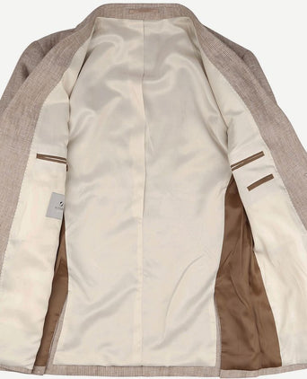 Suitable blazer pepita linnen beige | Slim-fit