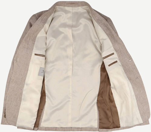 Suitable blazer pepita linnen beige | Slim-fit