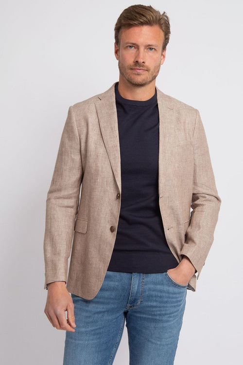 Suitable blazer pepita linnen beige | Slim-fit