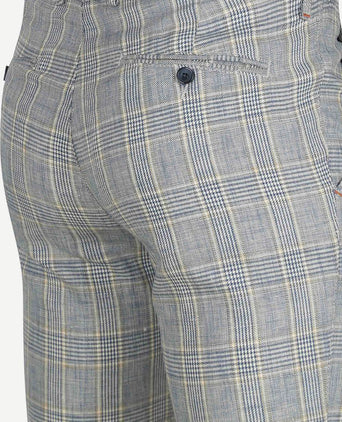 Chino linen blend ruiten blauw