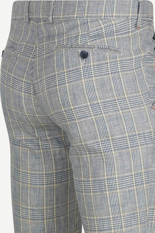Chino linen blend ruiten blauw