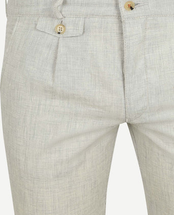 Chino Pico pleat cotton linen glencheck lichtgrijs