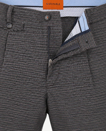 Chino Pico pleat pepita donkerblauw bruin