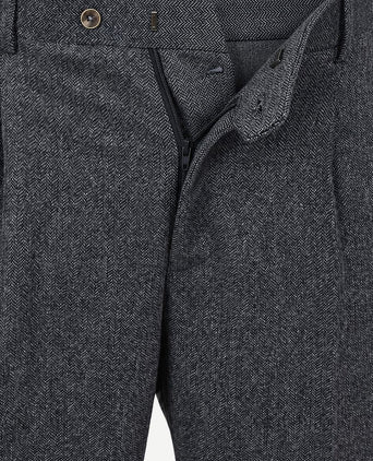 Broek straight pleat herringbone donkerblauw