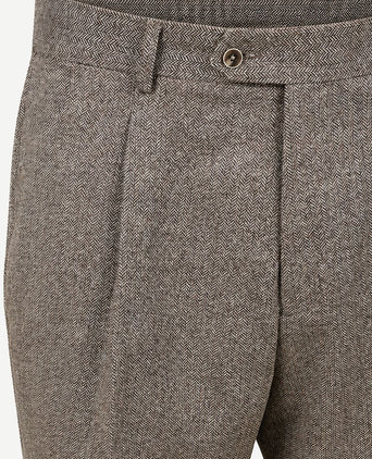 Broek straight pleat herringbone beige