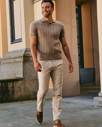 Chino Pico pleat cotton linen pepita beige