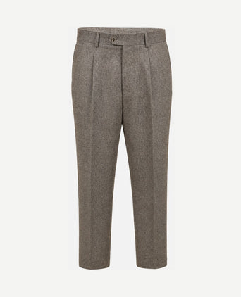 Broek straight pleat herringbone beige