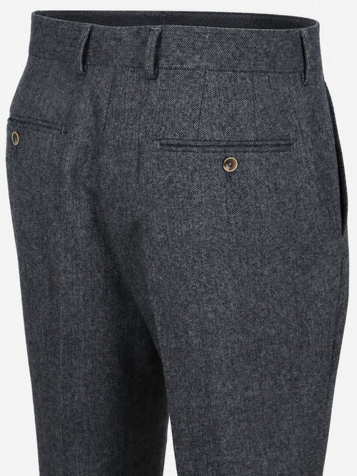 Broek straight pleat herringbone donkerblauw