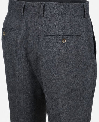 Broek straight pleat herringbone donkerblauw