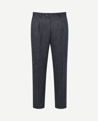 Broek straight pleat herringbone donkerblauw