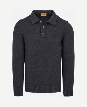 Button longue melange poloshirt donkerblauw