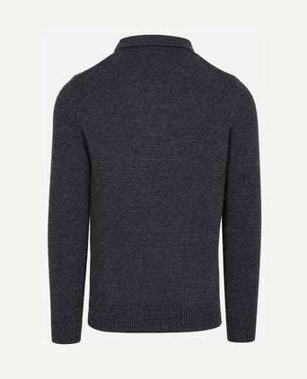 Button longue melange poloshirt donkerblauw