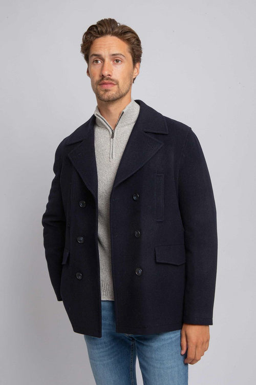 Suitable caban coat wol donkerblauw