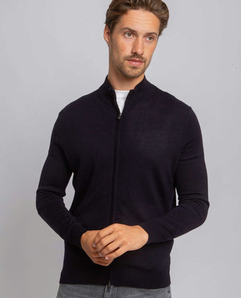 Suitable cardigan merino donkerblauw | Slim-fit