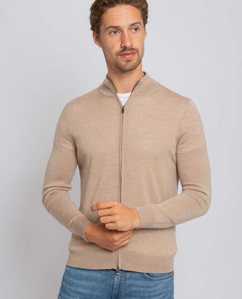 Suitable cardigan merino sand | Slim-fit