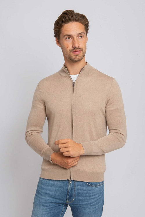 Suitable cardigan merino sand | Slim-fit