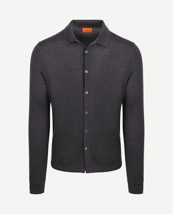 Cardigan shirt merino antraciet