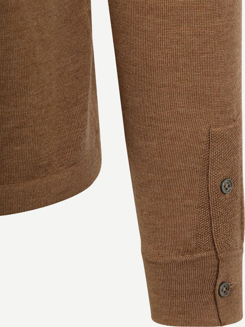 Suitable cardigan shirt merino camel | Slim-fit