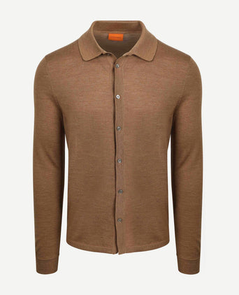 Suitable cardigan shirt merino camel | Slim-fit