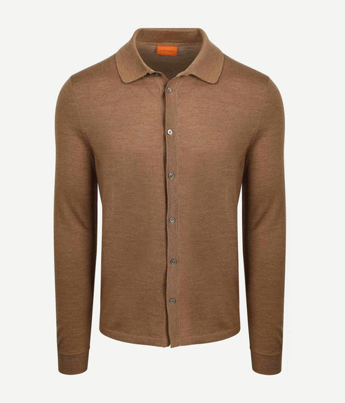 Suitable cardigan shirt merino camel | Slim-fit