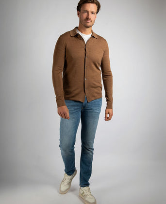Suitable cardigan shirt merino camel | Slim-fit
