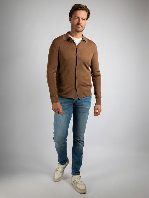 Suitable cardigan shirt merino camel | Slim-fit