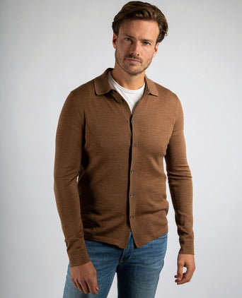 Suitable cardigan shirt merino camel | Slim-fit