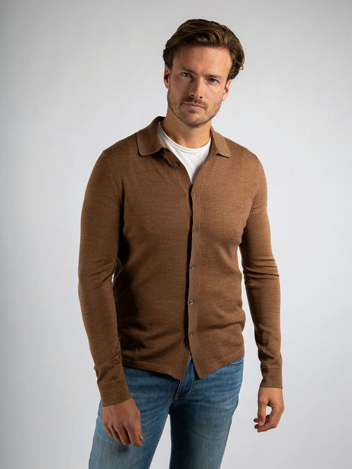 Suitable cardigan shirt merino camel | Slim-fit