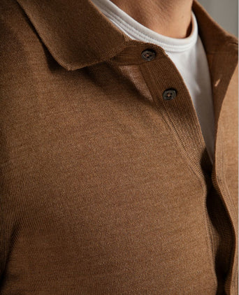 Suitable cardigan shirt merino camel | Slim-fit