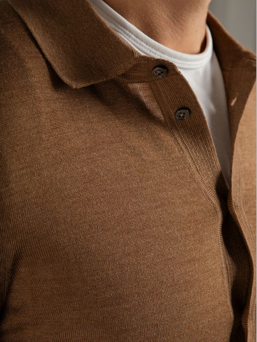 Suitable cardigan shirt merino camel | Slim-fit