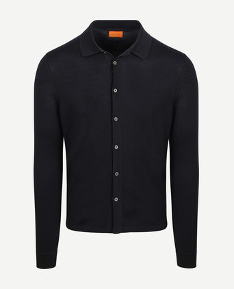 Suitable cardigan shirt merino donkerblauw | Slim-fit