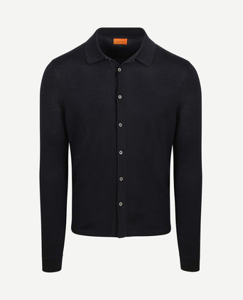 Cardigan shirt merino donkerblauw