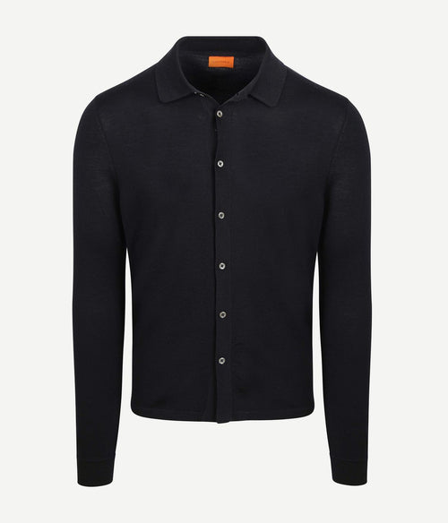 Cardigan shirt merino donkerblauw
