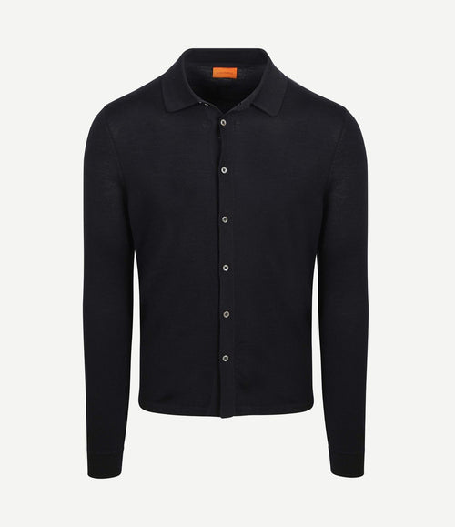 Cardigan shirt merino donkerblauw