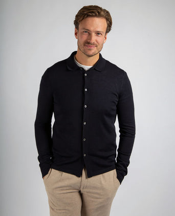 Suitable cardigan shirt merino donkerblauw | Slim-fit