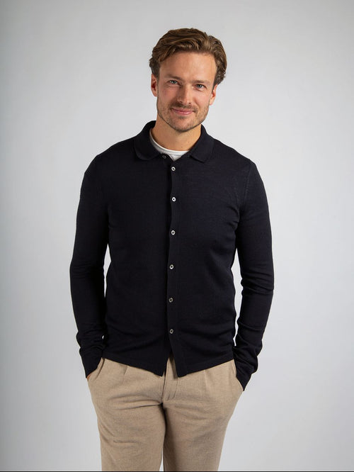 Cardigan shirt merino donkerblauw