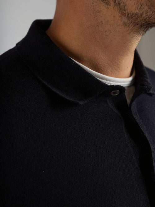 Cardigan shirt merino donkerblauw