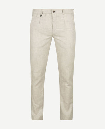 Chino linen blend ruiten beige