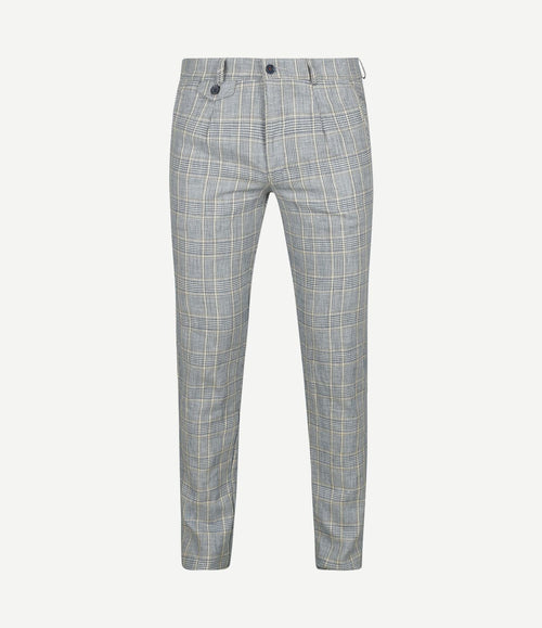 Chino linen blend ruiten blauw