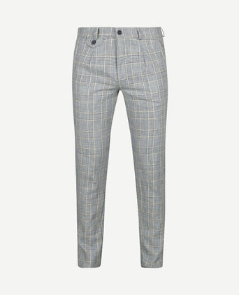 Chino linen blend ruiten blauw