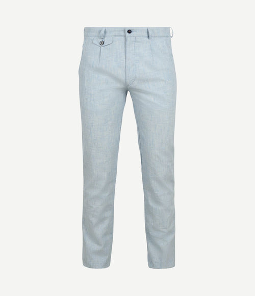 Chino Pico pleat cotton linen glencheck lichtblauw