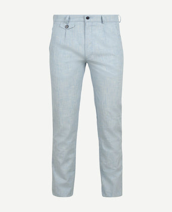 Chino Pico pleat cotton linen glencheck lichtblauw