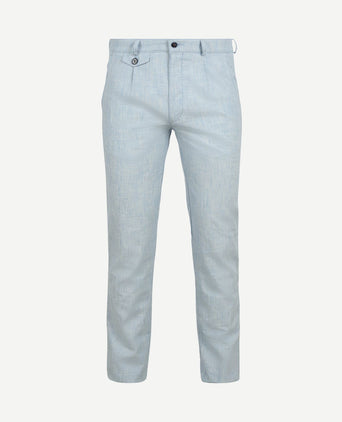 Chino Pico pleat cotton linen glencheck lichtblauw