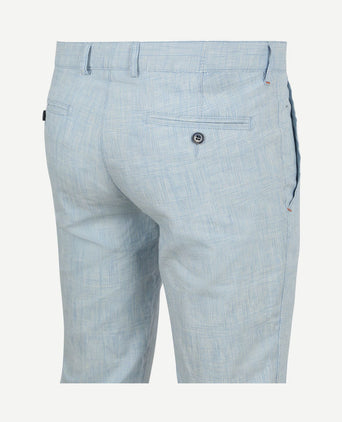 Chino Pico pleat cotton linen glencheck lichtblauw