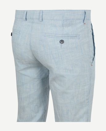 Chino Pico pleat cotton linen glencheck lichtblauw