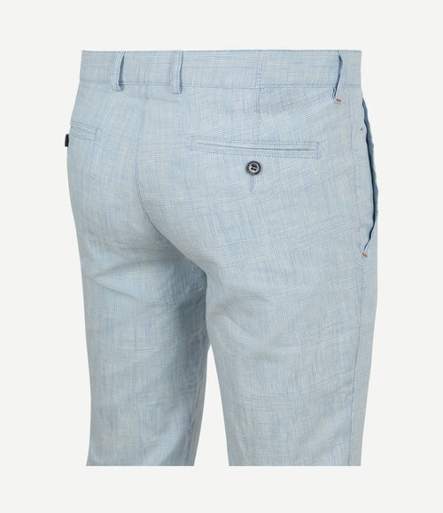 Chino Pico pleat cotton linen glencheck lichtblauw